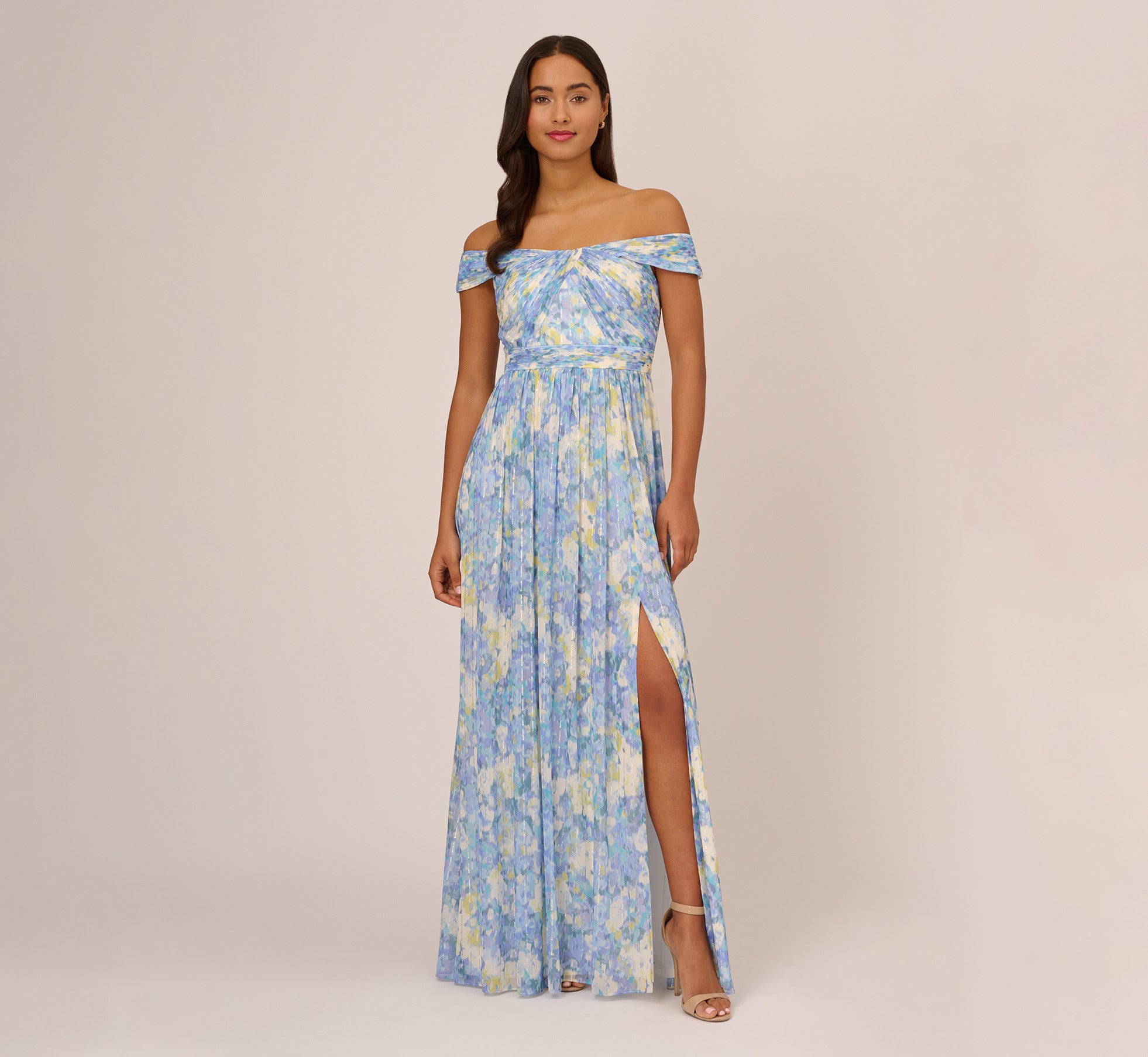 Cream and Blue Floral Print Dress - Wrap Dress - Maxi Dress - Lulus